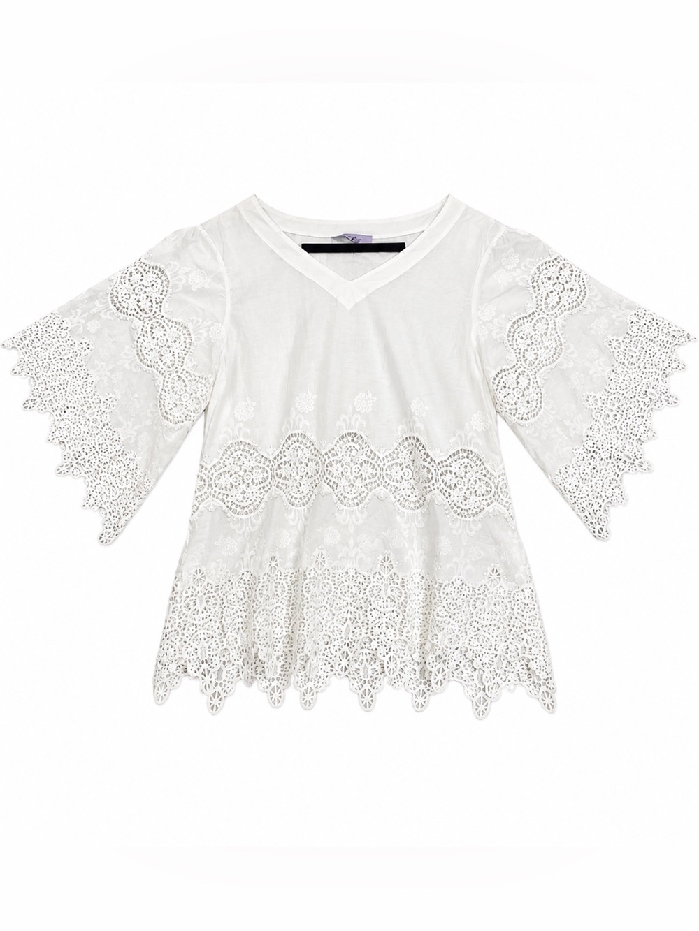 Premise White Crochet Lace Boho Tunic Top – Women’s M Bell Sleeve